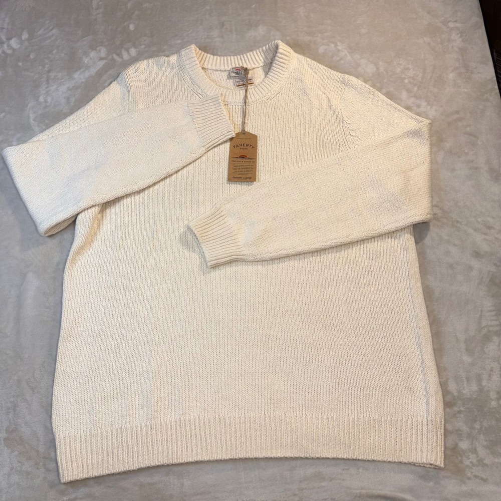 Faherty Heirloom Cotton Crewneck Sweater Mens 3XLT Bone White EYF2500 NWT